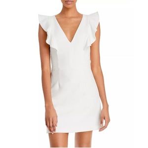 French Connection White Whisper Ruffle V Neck Dress